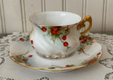 Antique Hand Painted Christmas Holly Berry Teacup and Saucer