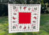 Vintage Christmas Tablecloth with Gold Metallic Details