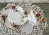 Antique Hand Painted Christmas Holly Berry Teacup and Saucer