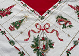 Vintage Christmas Tablecloth with Gold Metallic Details