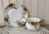 Antique Hand Painted Christmas Holly Berry Teacup and Saucer