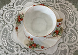 Antique Hand Painted Christmas Holly Berry Teacup and Saucer
