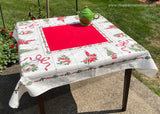 Vintage Christmas Tablecloth with Gold Metallic Details