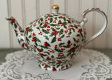 Vintage Christmas Teapot Holly Hollyberry Chintz