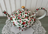 Vintage Christmas Teapot Holly Hollyberry Chintz