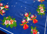 NOS Vintage Scandinavian Christmas Angels Blue Tablecloth