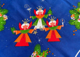 NOS Vintage Scandinavian Christmas Angels Blue Tablecloth