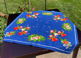 NOS Vintage Scandinavian Christmas Angels Blue Tablecloth