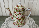 Vintage Christmas Chintz Holly Mistletoe Coffee Tea Pot and Cups