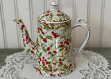 Vintage Christmas Chintz Holly Mistletoe Coffee Tea Pot and Cups