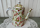 Vintage Christmas Chintz Holly Mistletoe Coffee Tea Pot and Cups