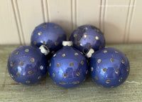 Vintage Shiny Brite Blue Mica Polka Dot Christmas Tree Ornaments