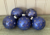 Vintage Shiny Brite Blue Mica Polka Dot Christmas Tree Ornaments
