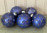 Vintage Shiny Brite Blue Mica Polka Dot Christmas Tree Ornaments