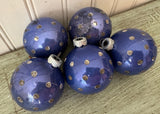 Vintage Shiny Brite Blue Mica Polka Dot Christmas Tree Ornaments