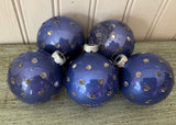 Vintage Shiny Brite Blue Mica Polka Dot Christmas Tree Ornaments