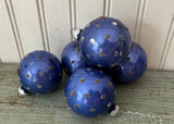 Vintage Shiny Brite Blue Mica Polka Dot Christmas Tree Ornaments