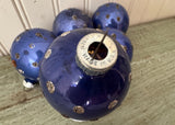 Vintage Shiny Brite Blue Mica Polka Dot Christmas Tree Ornaments