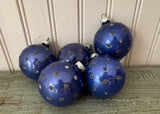 Vintage Shiny Brite Blue Mica Polka Dot Christmas Tree Ornaments