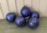 Vintage Shiny Brite Blue Mica Polka Dot Christmas Tree Ornaments