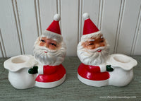 Pair of Vintage Christmas Santa Claus Candleholders