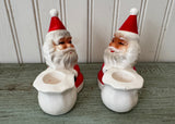 Pair of Vintage Christmas Santa Claus Candleholders