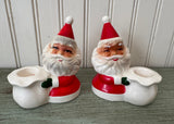 Pair of Vintage Christmas Santa Claus Candleholders