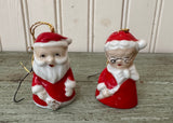 Vintage Mr & Mrs Santa Claus Porcelain Christmas Bell Ornaments Japan - The Pink Rose Cottage 