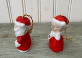 Vintage Mr & Mrs Santa Claus Porcelain Christmas Bell Ornaments Japan - The Pink Rose Cottage 