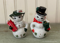 Vintage Mr. and Mrs. Christmas Snowmen Salt Pepper Shakers