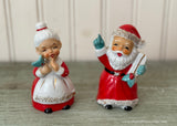 Vintage Christmas Santa and Mrs Claus Salt and Pepper Shakers with Holly