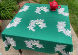 Vintage Wilendur Christmas Rose Boughs Tablecloth Green