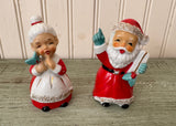 Vintage Christmas Santa and Mrs Claus Salt and Pepper Shakers with Holly