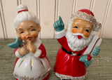 Vintage Christmas Santa and Mrs Claus Salt and Pepper Shakers with Holly