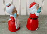 Vintage Christmas Santa and Mrs Claus Salt and Pepper Shakers with Holly