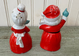 Vintage Christmas Santa and Mrs Claus Salt and Pepper Shakers with Holly