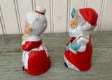 Vintage Christmas Santa and Mrs Claus Salt and Pepper Shakers with Holly