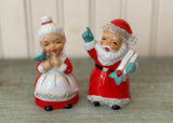 Vintage Christmas Santa and Mrs Claus Salt and Pepper Shakers with Holly