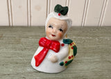Vintage Little Girl Christmas Bell Ornament with Wreath