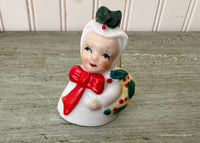 Vintage Little Girl Christmas Bell Ornament with Wreath