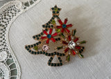 Rhinestone Christmas Tree Snowflake Poinsettia Brooch Pendant