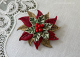 Vintage Christmas Poinsettia with Miraculous Medal Brooch Pin