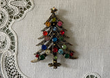 Vintage Hollycraft Colorful Rhinestone Christmas Tree Pin Brooch