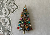 Vintage Christmas Tree Brooch with Colorful Rhinestones