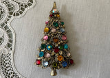 Vintage Christmas Tree Brooch with Colorful Rhinestones
