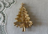 Vintage Monet Red Green Rhinestone Christmas Tree Brooch Pin