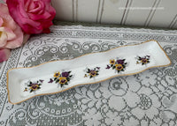 Vintage Yellow Purple Pansies Olive Trinket Dish England