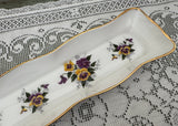 Vintage Yellow Purple Pansies Olive Trinket Dish England