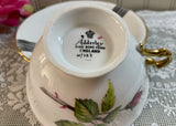 Vintage Adderley Bold Pink Rose White Black Ribbon Teacup and Saucer