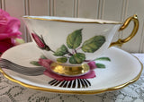 Vintage Adderley Bold Pink Rose White Black Ribbon Teacup and Saucer